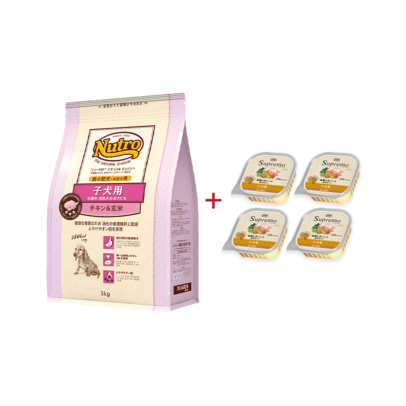 ニュートロ 子犬セット ドッグフード(ナチュラル チョイス 子犬用 妊娠中・授乳中の母犬にも 超小型犬〜中型犬用 チキン&玄米 3kg / シュプレモ 子犬用 トレイ×4個セット)
