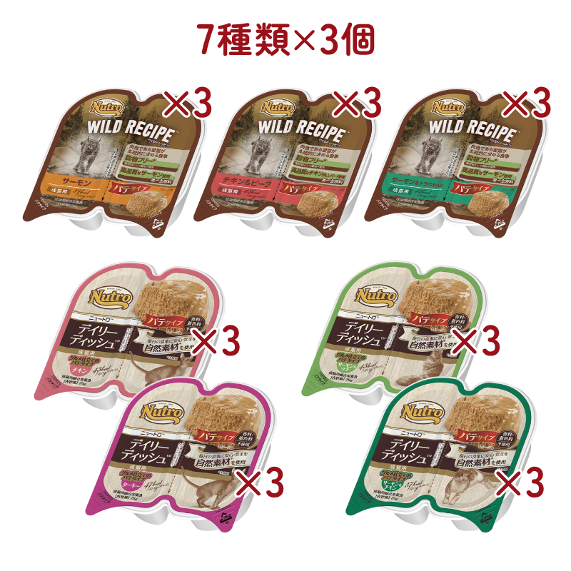 成猫用ウエットフード バラエティパック：トレイ 7種類3個ずつ